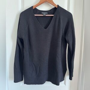 Athleta Hanover Black Merino Wool V-Neck Sweater